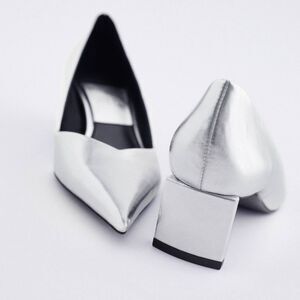 ZARA POINTED TOE HEELS METALLIC SILVER NWT